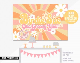 Flower Power Birthday Party Backdrop | Large Peace Love Party Sign | Hippie Party | Boy Girl 70s Printable Banner | Festival Party