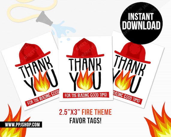 INSTANT DOWNLOAD Fireman Favor Tag | Firetruck Party Printable | Firefighter Birthday Printable | Fire Truck Digital Decor | Get Fired Up Il_570xn