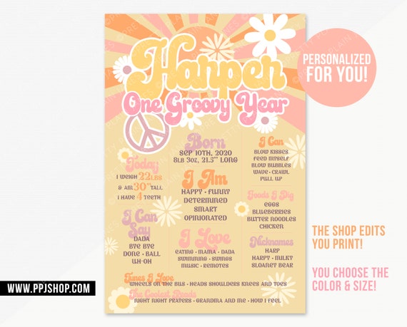 Flower Power Milestone Sign Printable | Flower Child Birthday Poster Digital | Hippie Birthday Chart | 60s 70s Chalkboard Il_570xn