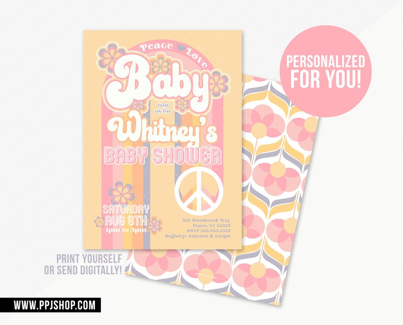 Peace Love Baby Invitation Hippie Shower Invite Groovy Etsy