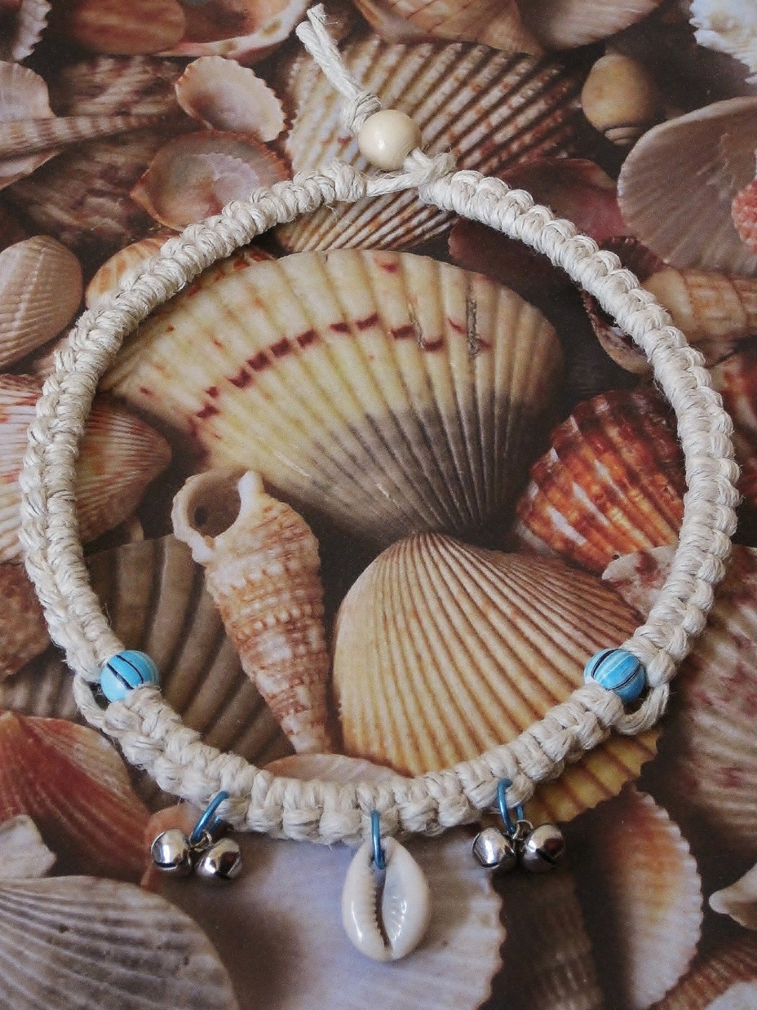 Cowrie Shell colgante madera y campanas gruesas playa natural ...