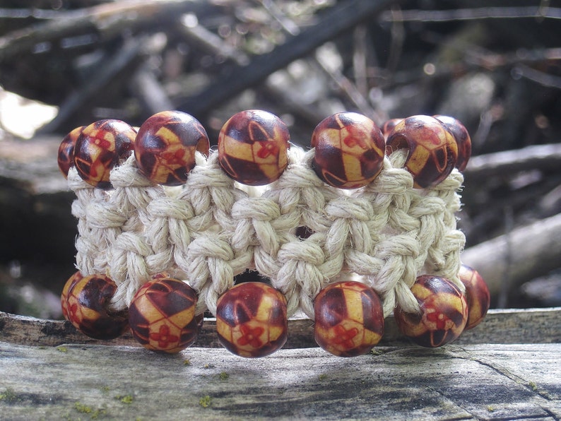 Wood Bead PhattyThick Unisex Natural Hemp Cord Cuff Bracelet