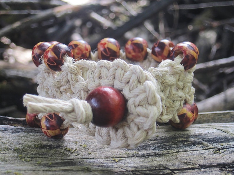 Wood Bead PhattyThick Unisex Natural Hemp Cord Cuff Bracelet