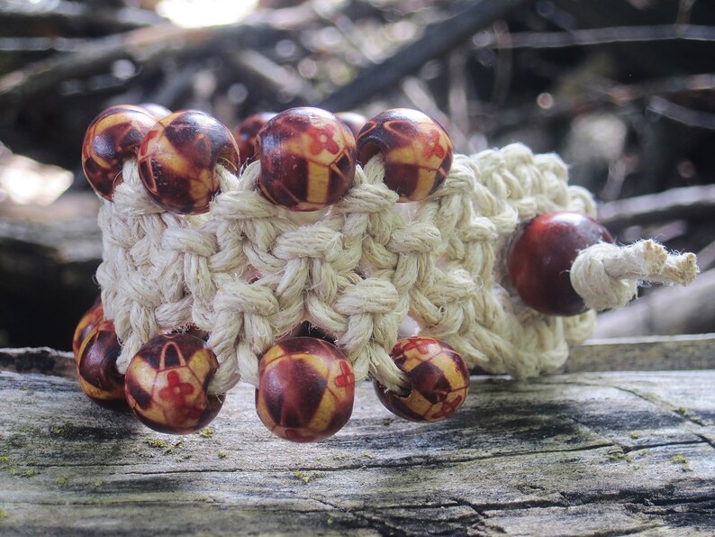 Wood Bead PhattyThick Unisex Natural Hemp Cord Cuff Bracelet