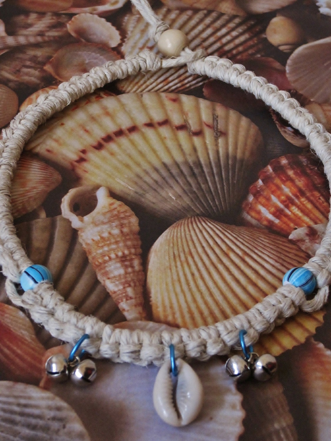 Cowrie Shell colgante madera y campanas gruesas playa natural ...