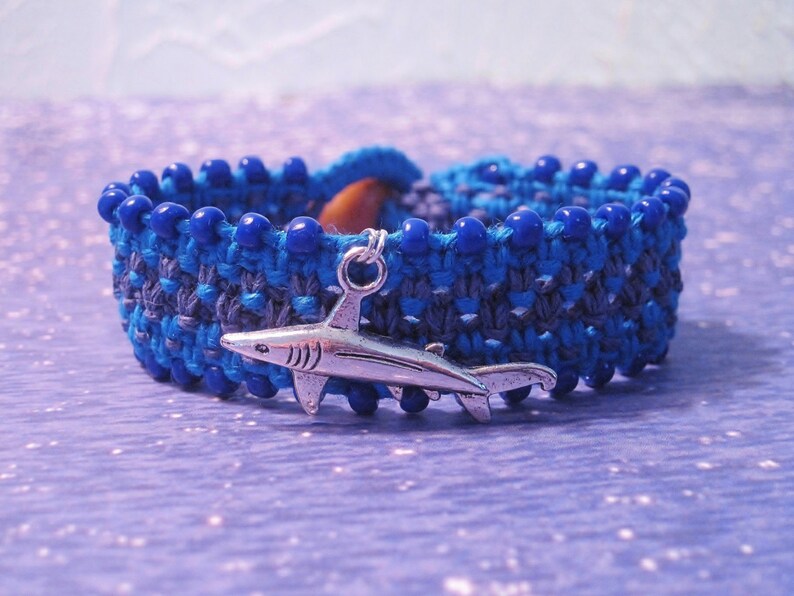 Shark Charm Beaded Beach Hemp Bracelet Etsy
