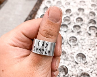 I am enough thick band hand stamped metal ring