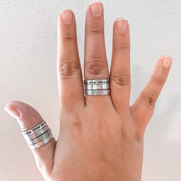 stackable western ultra thin band hand stamped metal ring