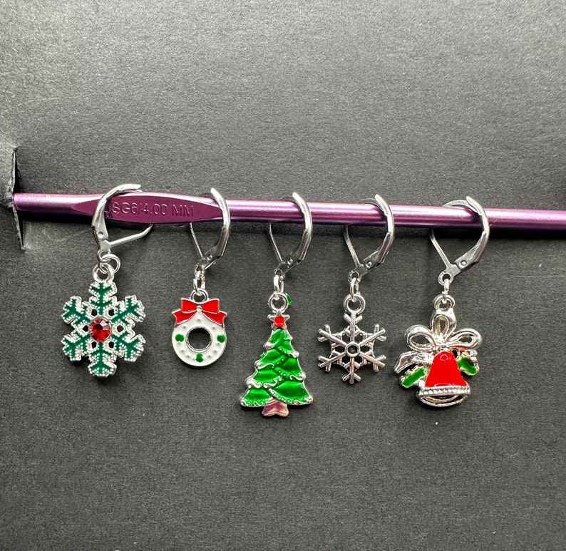 Stitch Markers, Christmas stitch marker set, knitting stitch markers, crochet stitch markers, crochet and knitting accessories, image 1