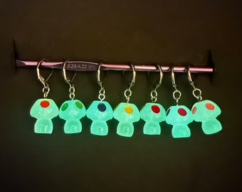 Stitch Markers,  Glow in the dark Mushrooms stitch marker, knitting stitch markers, crochet stitch markers, crochet and knitting accessories