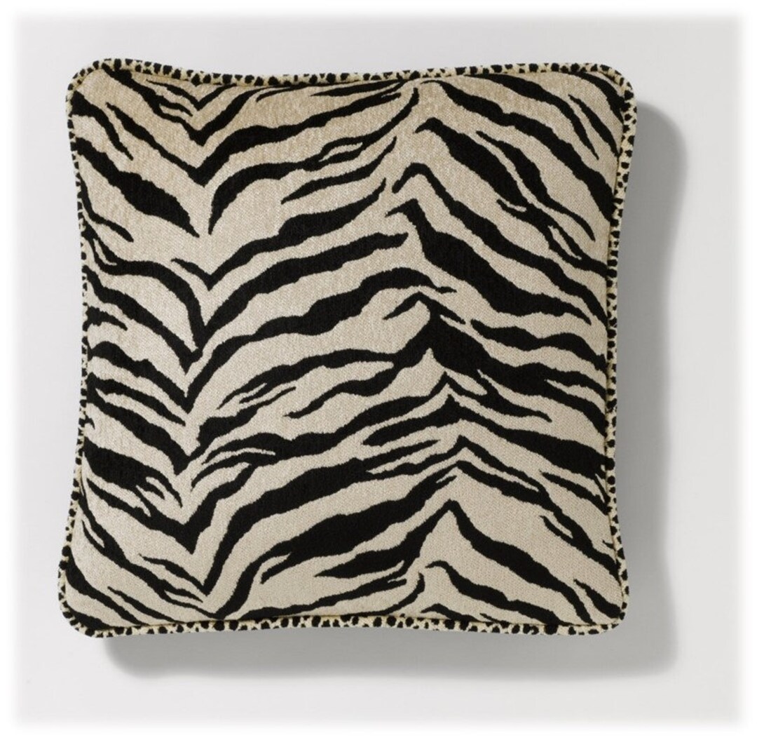 Zebra Cover Only Pillow 22x22 in Multi Tone Black on Beige Background