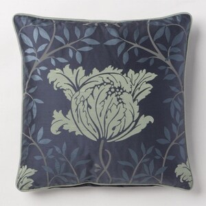 A Flora Filigree Silk print design Cover only Pillow 19&quot;x19&quot; light green on a blue background with a welt cord accent to compliment.
