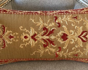 Vintage Flora Pillow Cover only 20"x11" gold paprika background .