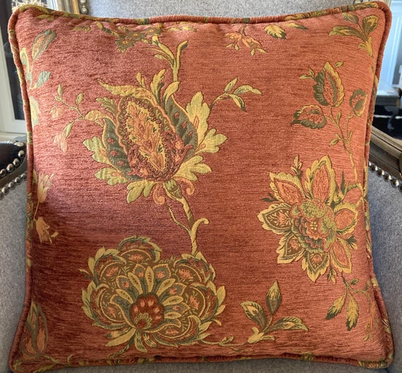 Vintage Flora Pillow Cover only 17 x17 paprika background