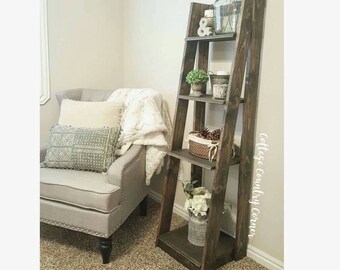 Tiered Ladder Shelf - Ladder Shelf - Bathroom Shelf - Bookcase - Wood Shelf - Plate Shelf