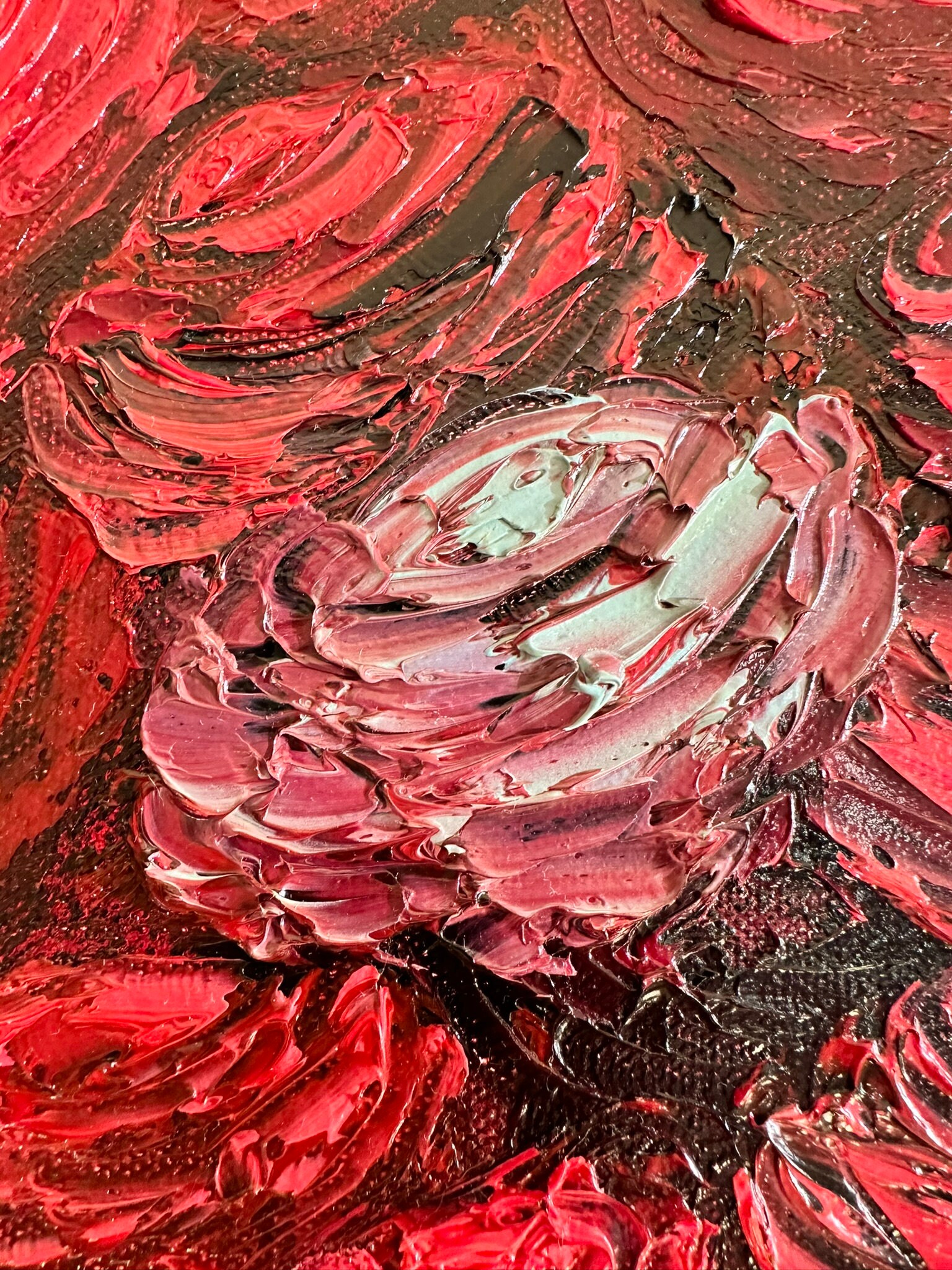 Original Oil Painting Abstract Red Roses Bouquet Floral Arrangement ...