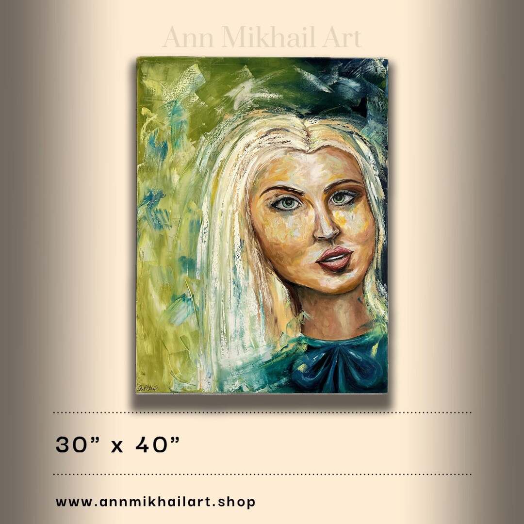 Original Oil Painting Large Portrait Blonde Woman Profile Figure