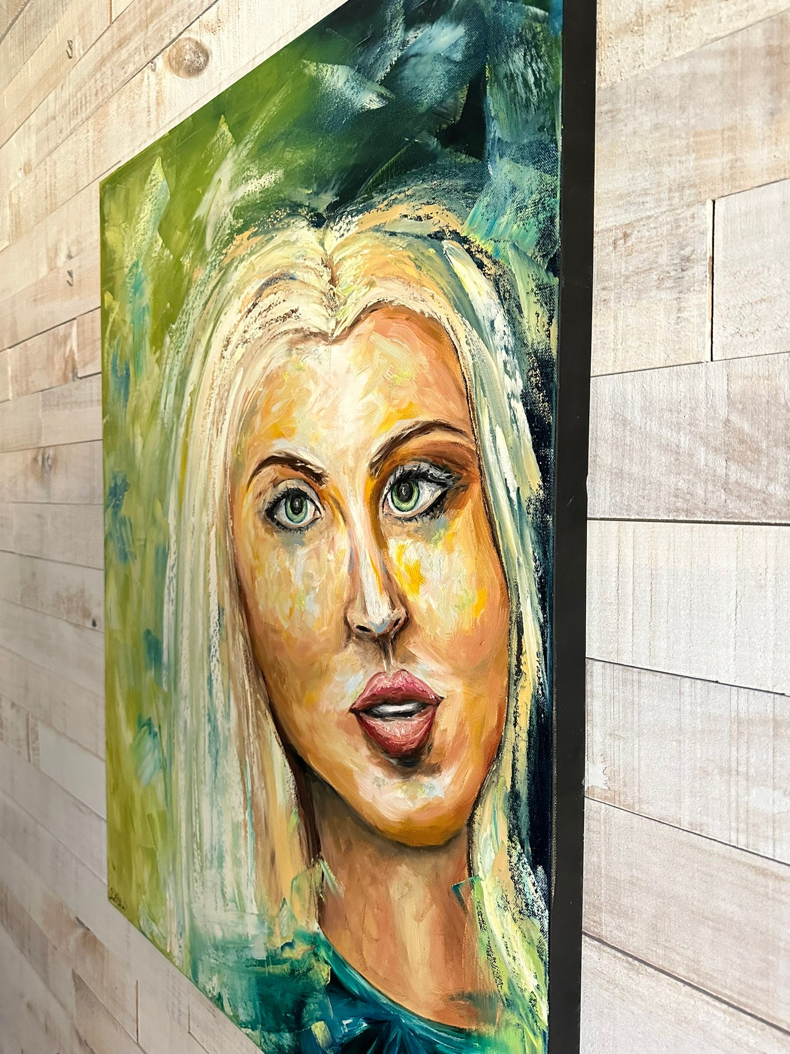Original Oil Painting Large Portrait Blonde Woman Profile Figure ...