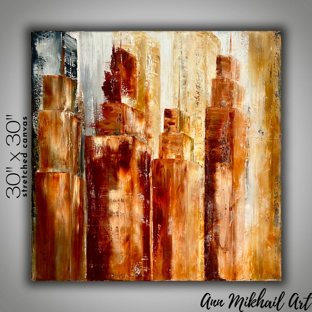 Original Oil Painting Cityscape Wall Decor Modern Abstract City ...
