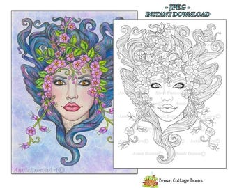Fairy Bride Coloring Page, Printable Download by Annie Brown, Hand-Drawn Line Art Illustration