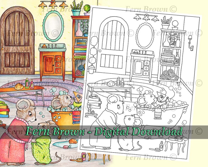 Mice Coloring Page Printable Download Animals Line Art | Etsy