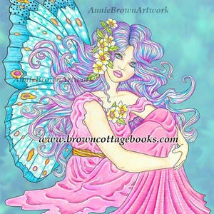 Apple Blossom Fairy Coloring Page Instant Download Printable File Line Art (JPEG) by Annie Brown - Hand-Drawn Illustration