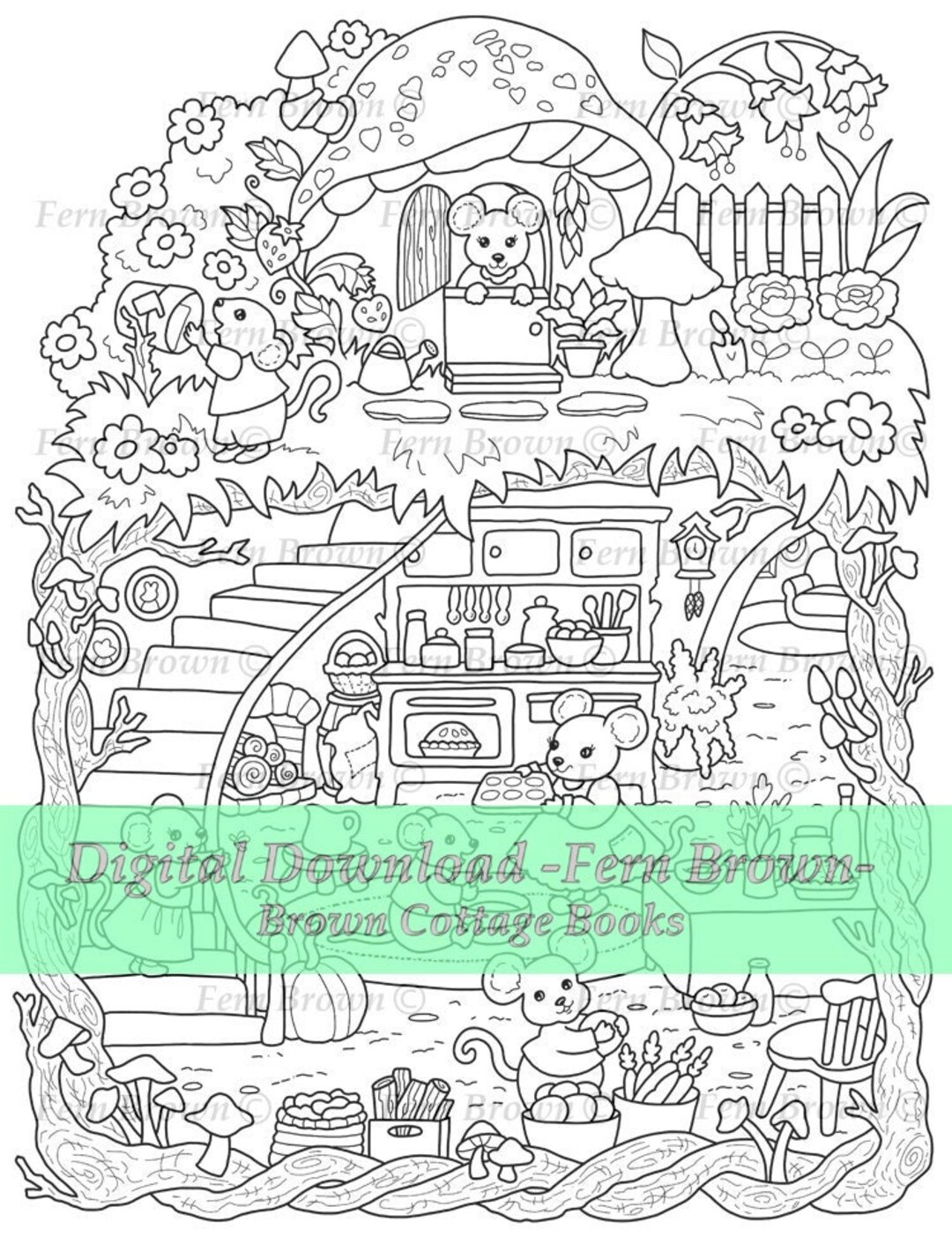 Mice Coloring Page, Line Art, Animal Homes, Printable Download, Digital ...