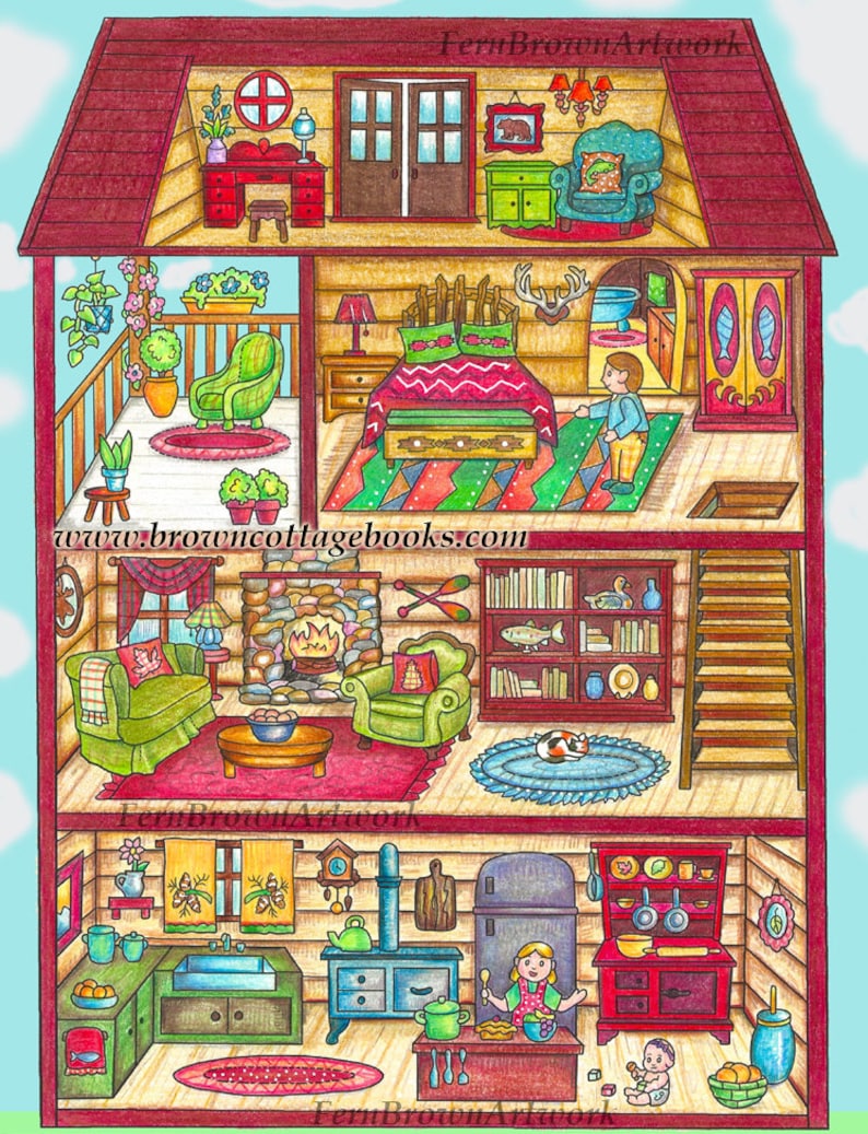 Doll House Coloring Page Rustic Home Hunting Lodge - Etsy