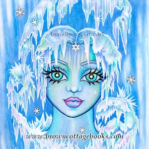 Ice Queen Cutie Coloring Page, Fantasy Printable Art, Adult Coloring Download by Annie Brown, Hand-Drawn Line Art Illustration (JPEG)