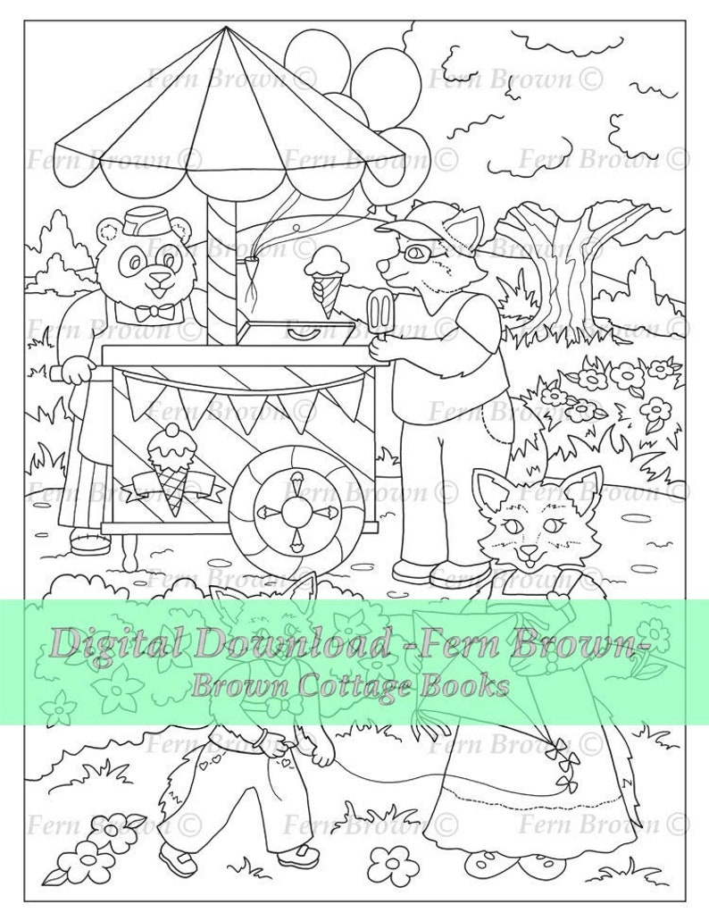 Fox Coloring Page, Ice Cream, Animals, Foxes, Instant Download, Line ...