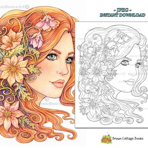Iris Maiden Fairy Coloring Page, Instant Download Line Art by Annie Brown, Hand Drawn
