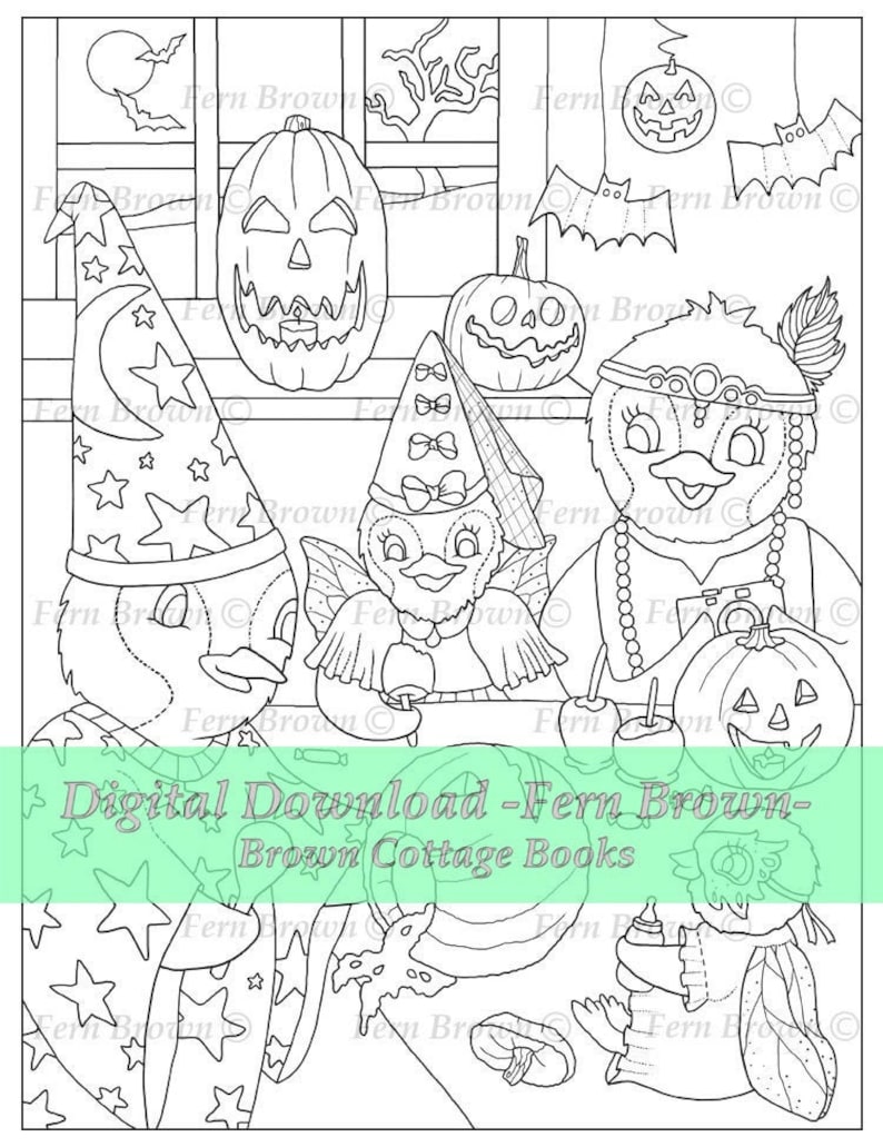 Halloween Pumpkins Penguins Adult Coloring Page Printable - Etsy