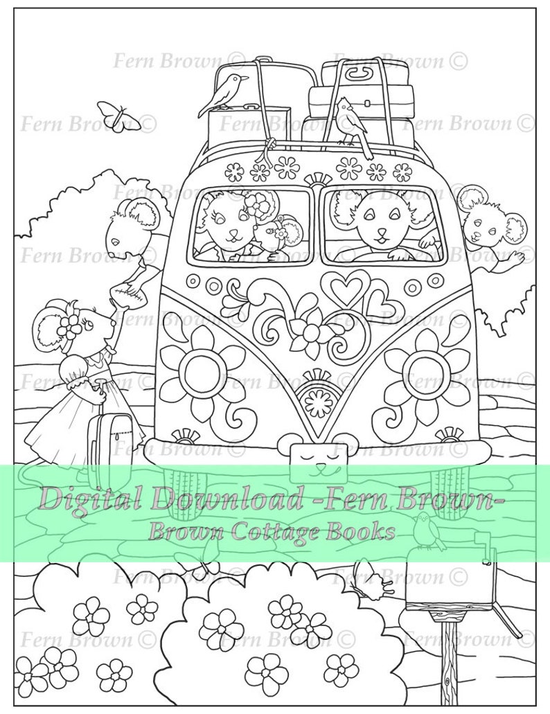 Mice Coloring Page Printable Download Animals Road Trip - Etsy