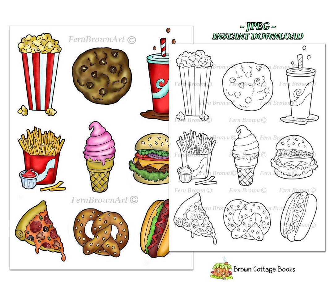 Junk Food Coloring Page Instant Download Printable File Line Art (JPEG