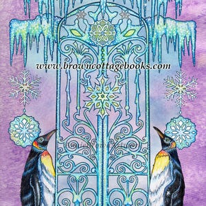 Penguin Palace Guards Coloring Page, Whimsical Printable Art, Adult Coloring Download by Annie Brown, Hand-Drawn Line Art (JPEG)