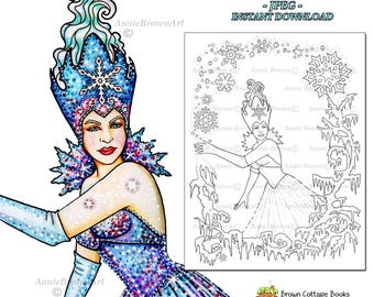 Evil Snow Queen Coloring Page, Fantasy Printable Line Art, Digital Download by Annie Brown