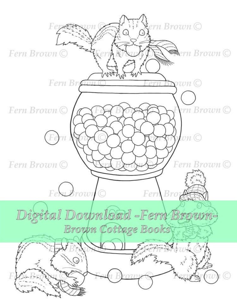 Bubblegum Chipmunks Coloring Page Instant Download Printable File Line