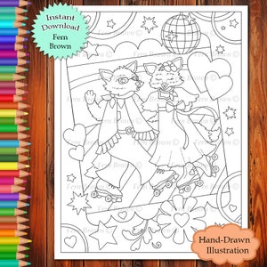 Coloriage patinage à roulettes Fox fichier imprimable dessin au trait animaux (JPEG) par Fern Brown - Illustration dessinée à la main