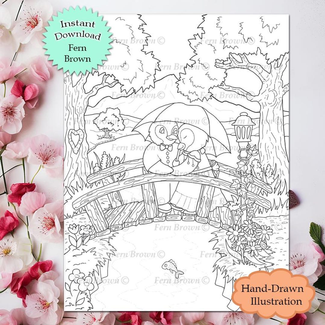 Penguin Romantic Walk Coloring Page Instant Download Printable File ...