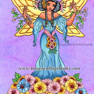 Lily Flower Fairy Fantasy Coloring Page Instant Download Printable File Line Art (JPEG) by Annie Brown - Hand-Drawn Illustration
