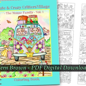 Cute & Crazy Critters Dorf Maus Familie Vol 1 Malbuch von Fern Brown - PDF Digital Download - Line Art - Handgezeichnete Illustrationen