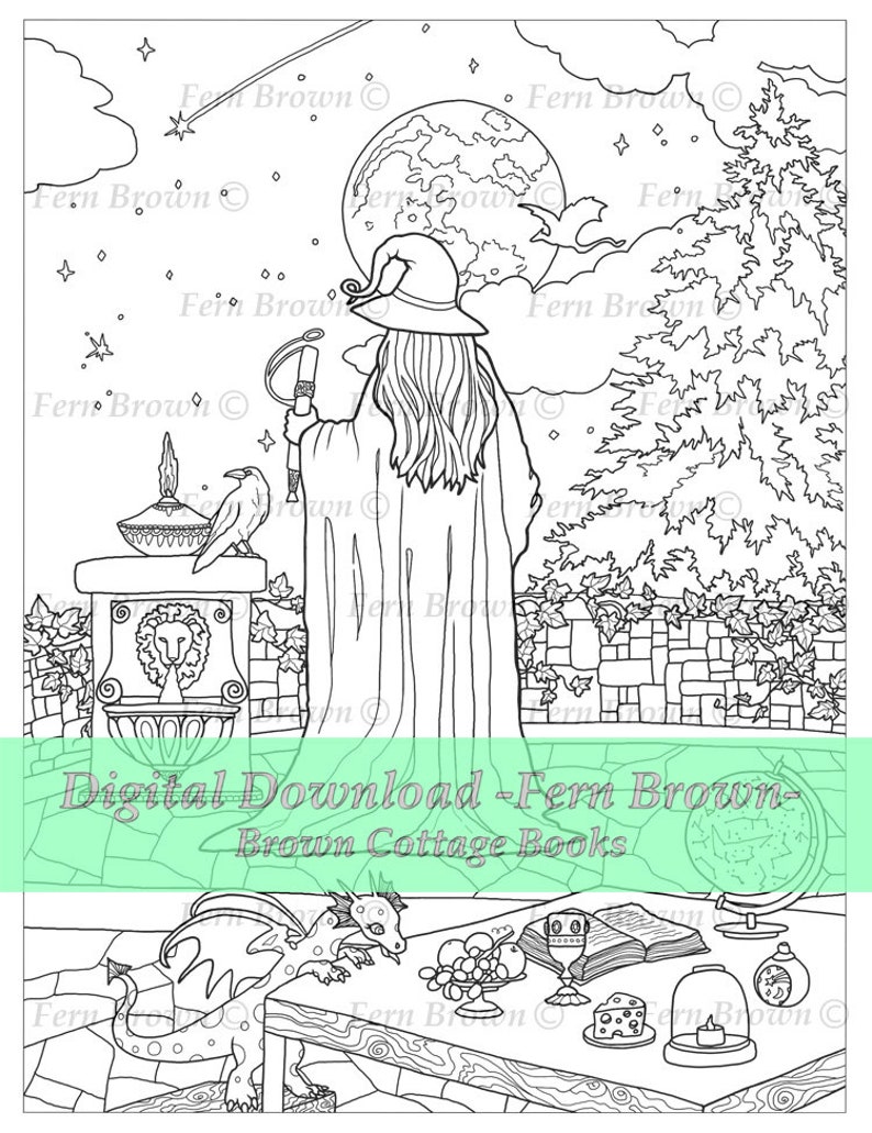 Wizards Dragons Adult Coloring Page Line Art Printable | Etsy