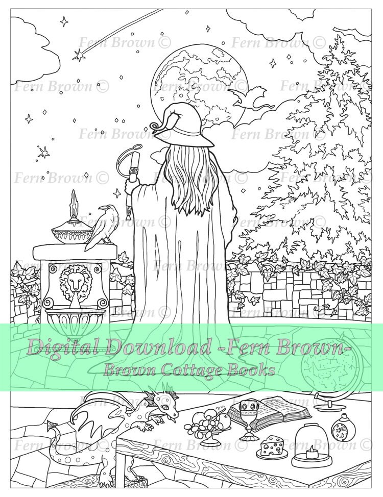 Wizards Dragons Adult Coloring Page Line Art Printable | Etsy