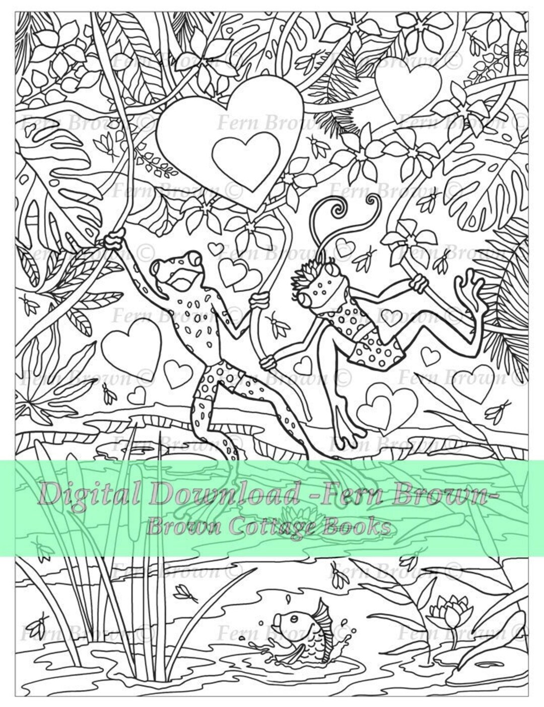 Printable Download, Coloring Page, Animals in Love, Line Art, Jungle ...
