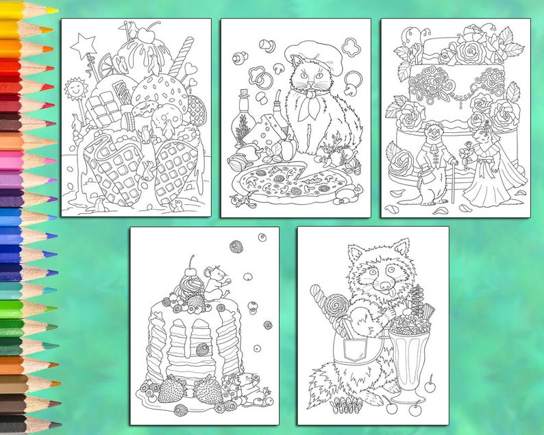 Download PDF Digital Download Coloring Book Animals Food Coloring | Etsy