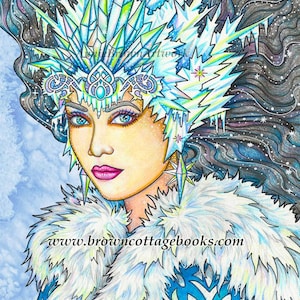 Snow Queen’s Crown Coloring Page – Printable Fantasy Line Art (JPEG) by Annie Brown – Hand-Drawn Winter Illustration