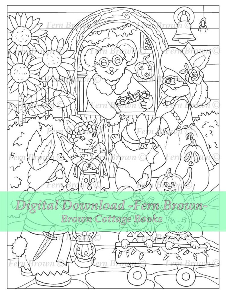 Halloween Rabbits Adult Coloring Page Bunny Printable Download - Etsy