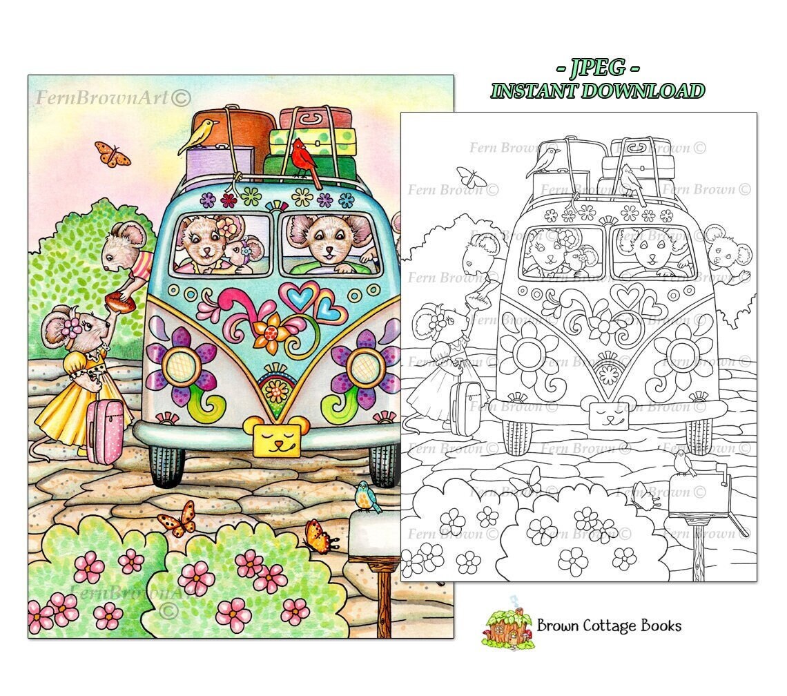 Mice Coloring Page Printable Download Animals Road Trip Line Art ...