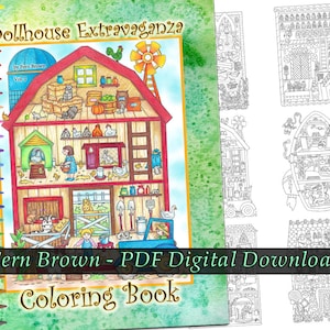 PDF Download, Dolls, Coloring Pages, Line Art, Dollhouse Extravaganza Vol. 1 Coloring Book by Fern Brown (Hand-Drawn Illustrations)