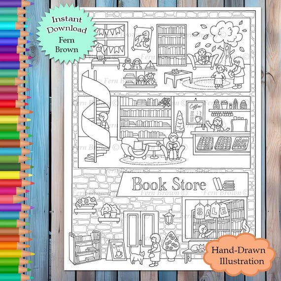 Book Store Dollhouse Dolls Coloring Page Instant Download